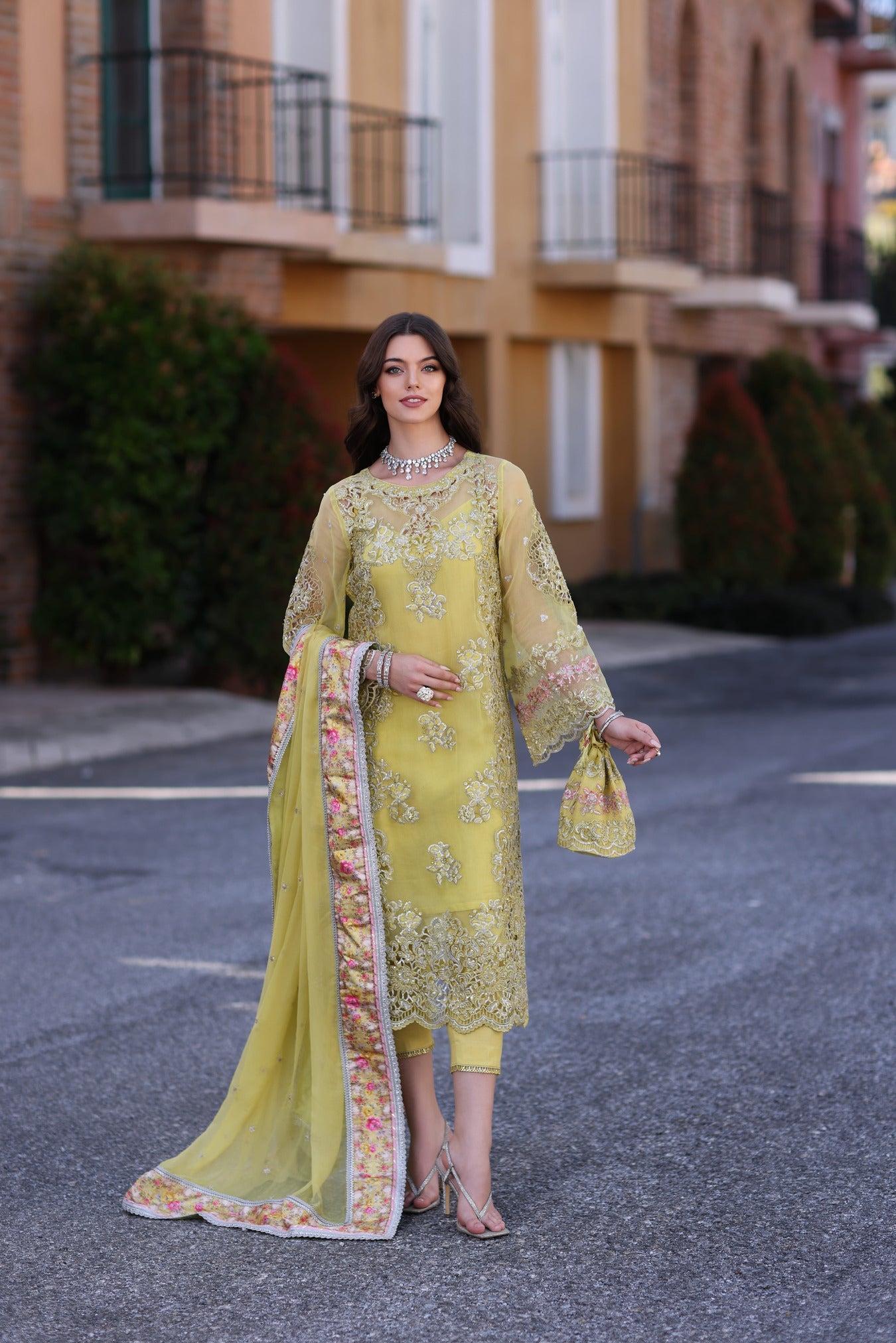 Noor Kaani by Saadia Asad Embroidered Chiffon Suits Unstitched 3 Piece SA22K D5 - Luxury Collection
