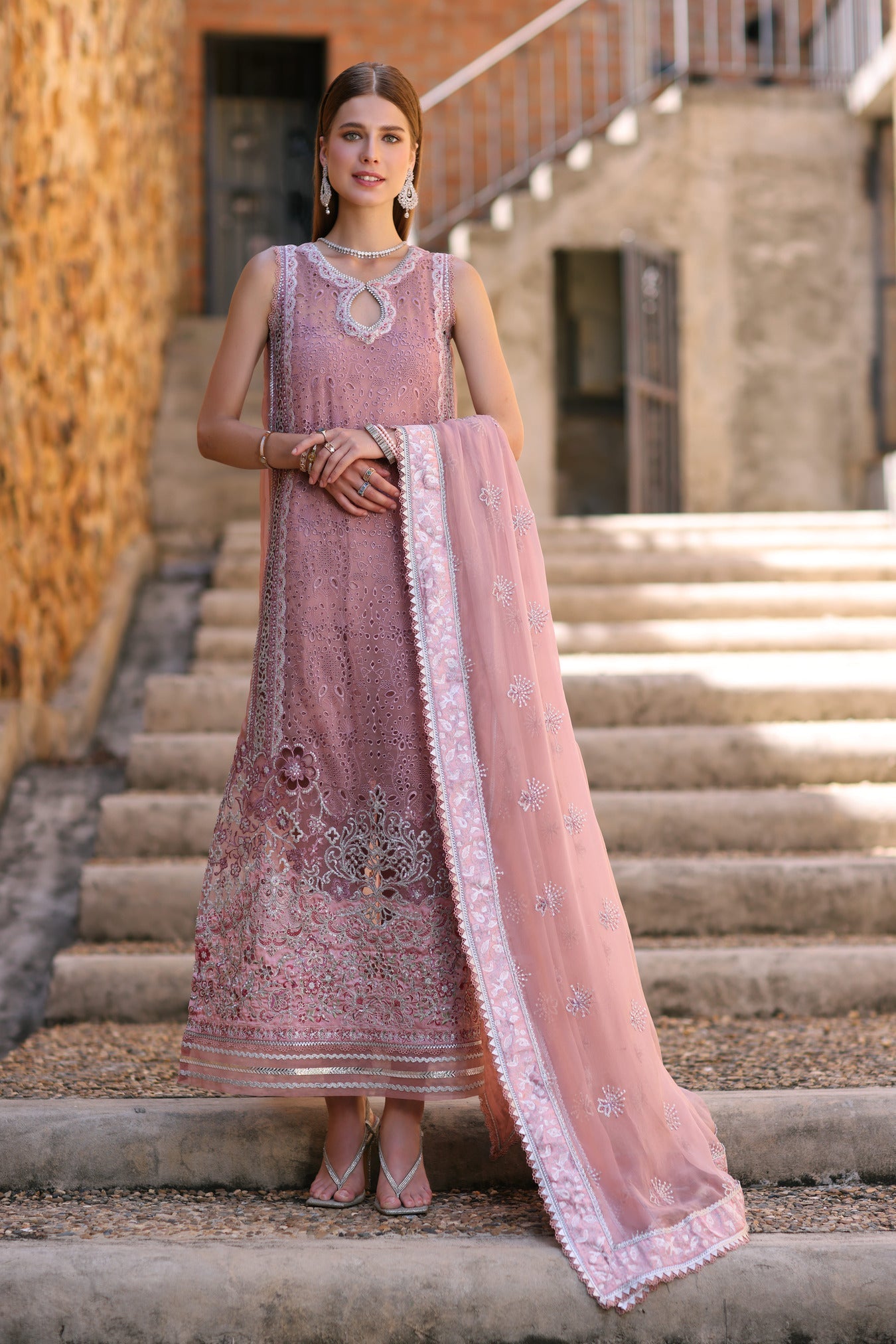 Noor Kaani by Saadia Asad Embroidered Chiffon Suits Unstitched 3 Piece SA22K D1 - Luxury Collection
