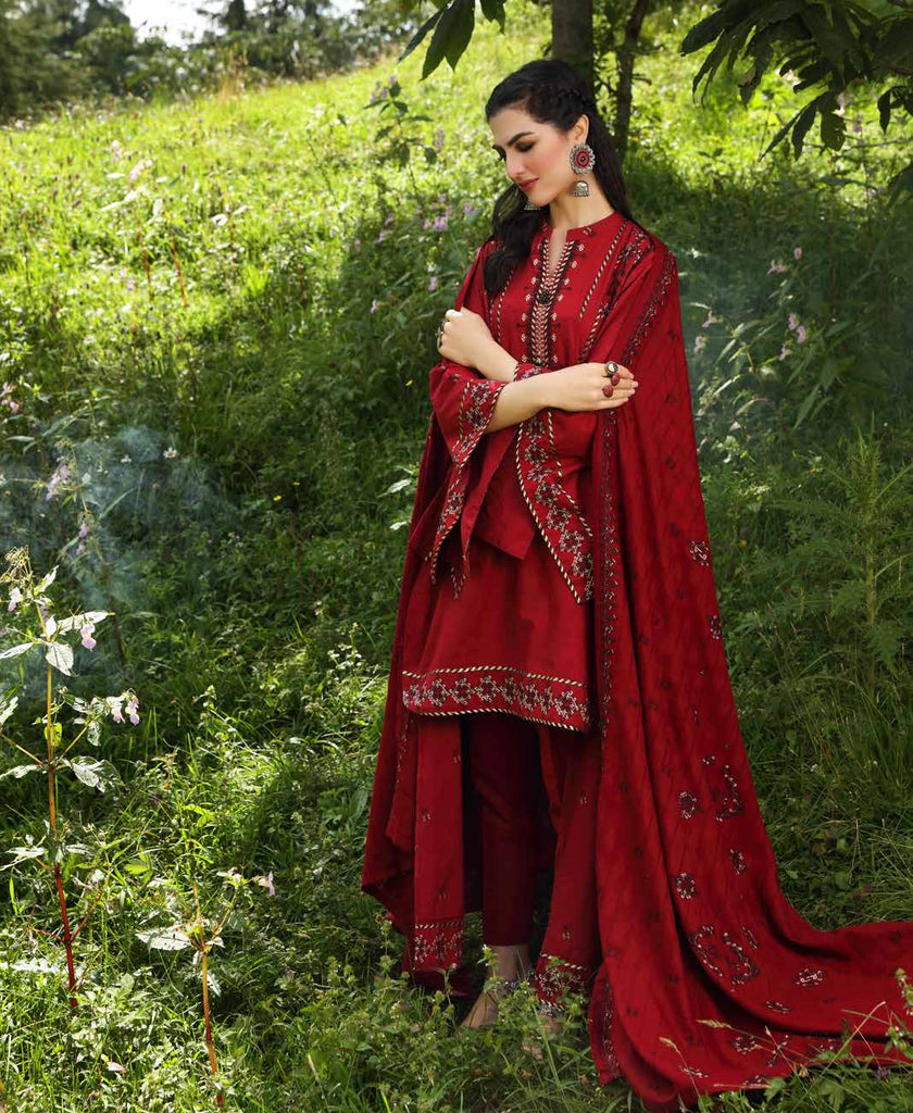 Gul Ahmed Winter Collection 2021 · 3 PC Khaddar Suit with Pashmina Shawl – AP-12071