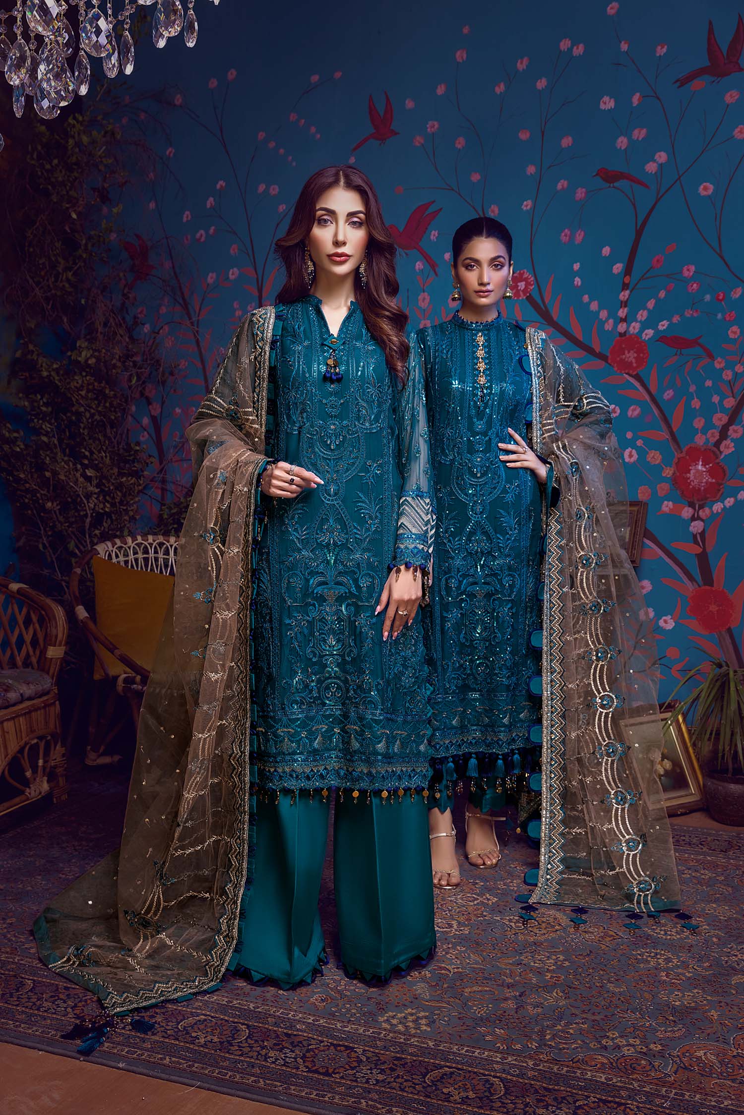 Luxulia By Adan's Libas Embroidered Chiffon Suits Unstitched 3 Piece AL21LC 10 Forest Green - Luxury Collection