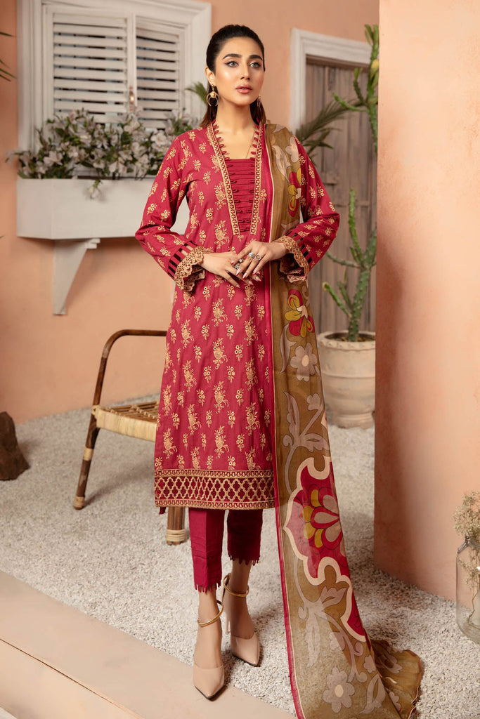 Adan's Libas Coral · Embroidered Stitched 3Pc Lawn Suit – Mandy