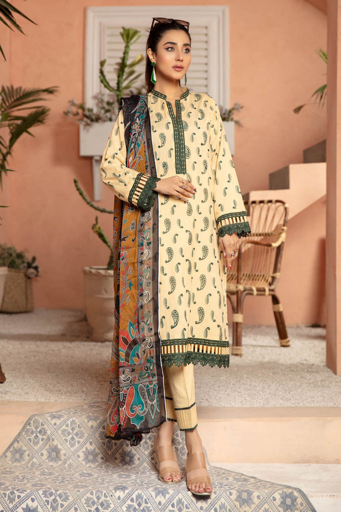Adan's Libas Coral · Embroidered Stitched 3Pc Lawn Suit – Moccasin