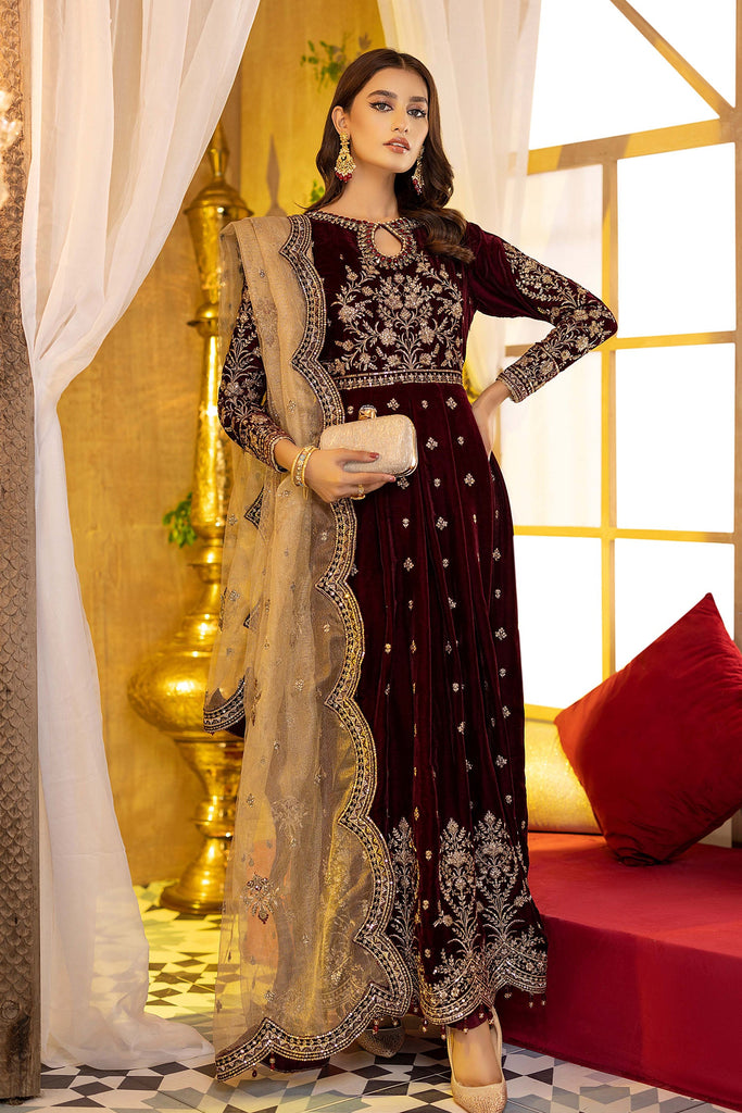 Luxulia By Adan's Libas Embroidered Chiffon Suits Unstitched 3 Piece AL21LC 07 Berry Plum - Luxury Collection main image 1
