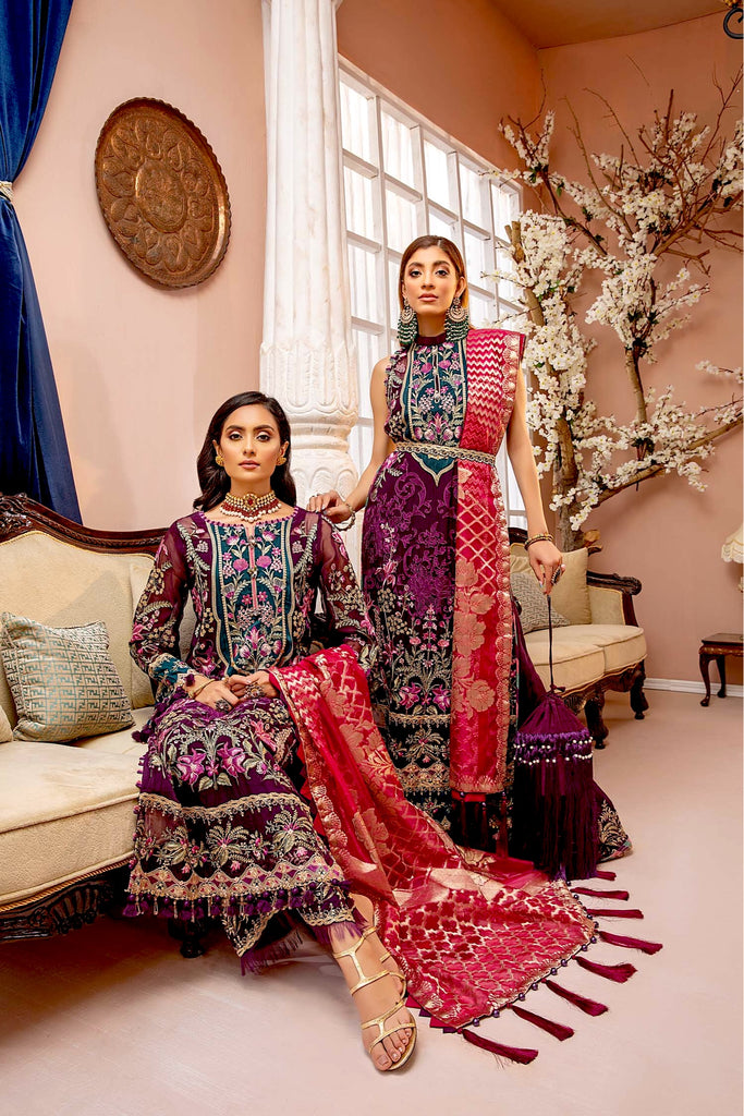 Adan's Libas Luxulia Embroidered Chiffon Collection – Berry Plum
