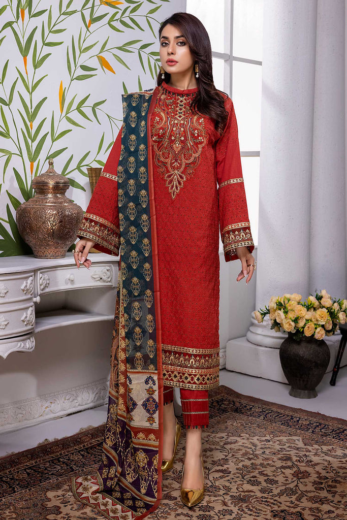 Adan's Libas Riwayat · Chikankari Embroidered Stitched 3Pc Lawn Suit – Cornell Red
