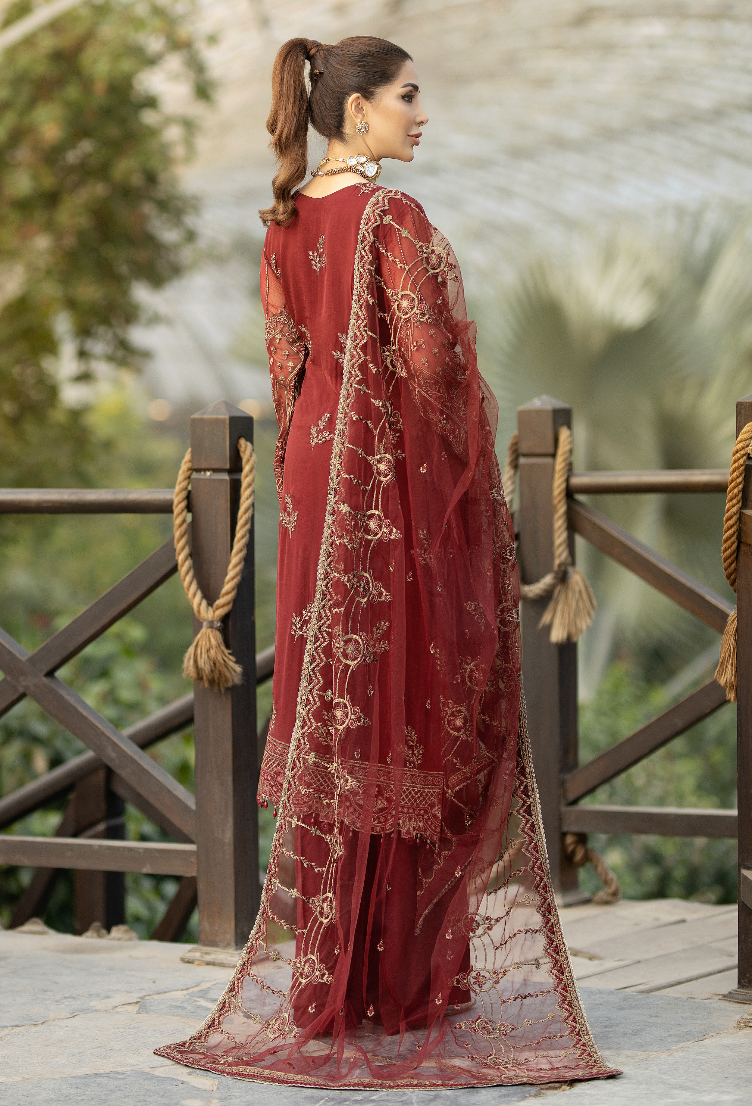 Adan's Libas Wisteria Embroidered Chiffon Collection – Sangria – YourLibaas