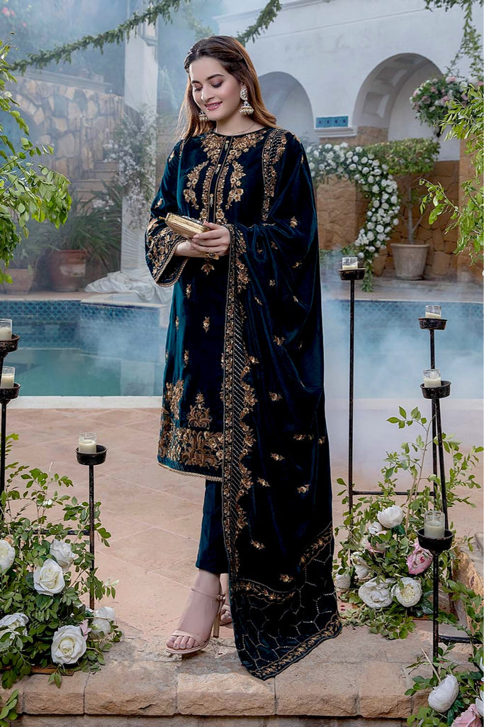 Azure Velvet Winter 2Pc Collection – Vintage Forest – YourLibaas