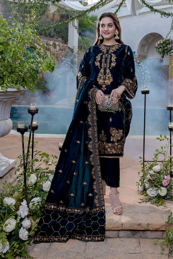 Azure Velvet Winter 2Pc Collection – Vintage Forest – YourLibaas