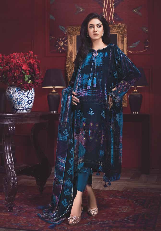 Gul Ahmed Winter Collection 2021 · 3 PC Velvet Suit with Velvet Dupatta – BVL-12007B