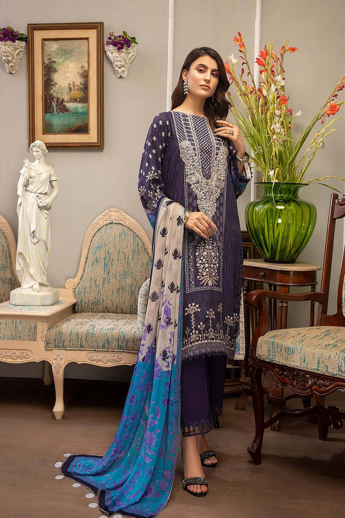 Bin Rashid by Charizma · Embroidered Linen Masoori with Chiffon Dupatta – BR-09