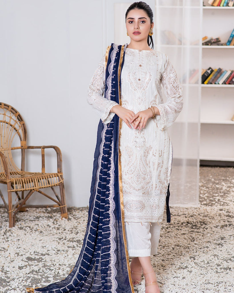 Blanco Semi-Stitched White Chiffon Collection Chapter-2 – D-06