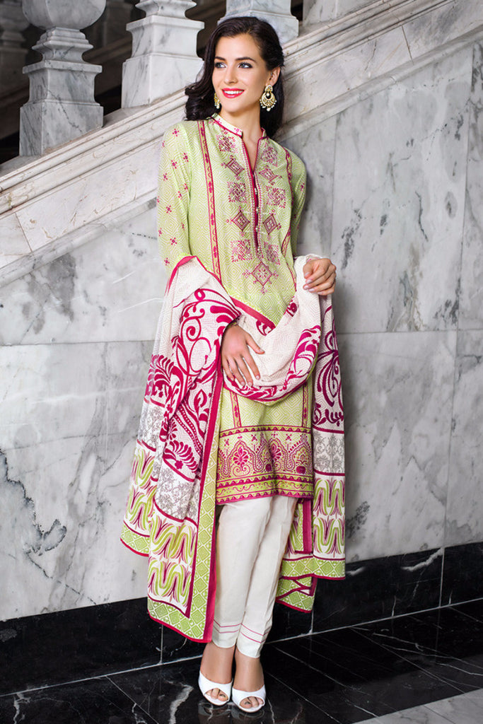 Gul Ahmed Green Embroidered Lawn CL-122 B - YourLibaas
 - 1