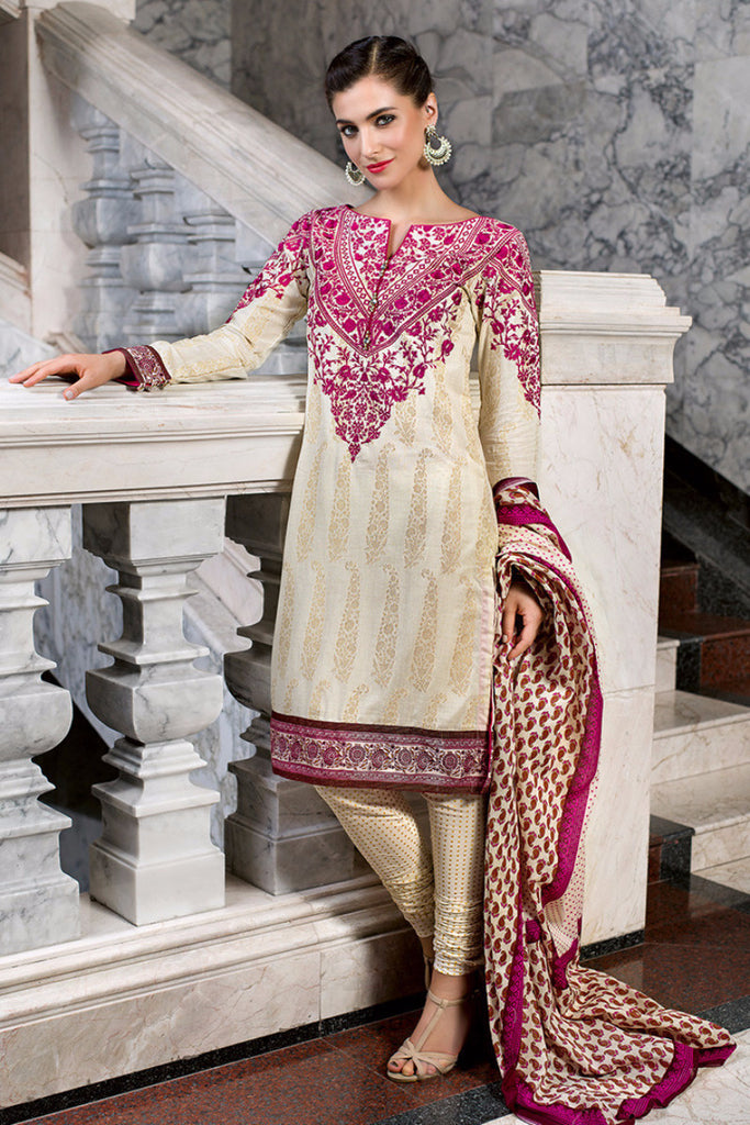 Gul Ahmed Off White Embroidered Lawn CL-127 - YourLibaas
 - 1