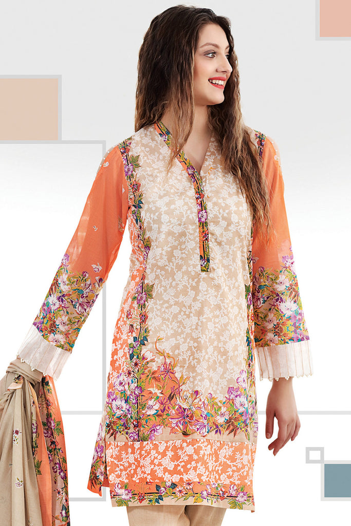 Gul Ahmed Summer 2017 - Orange 3 PC Printed Lawn Dress CL-224 B