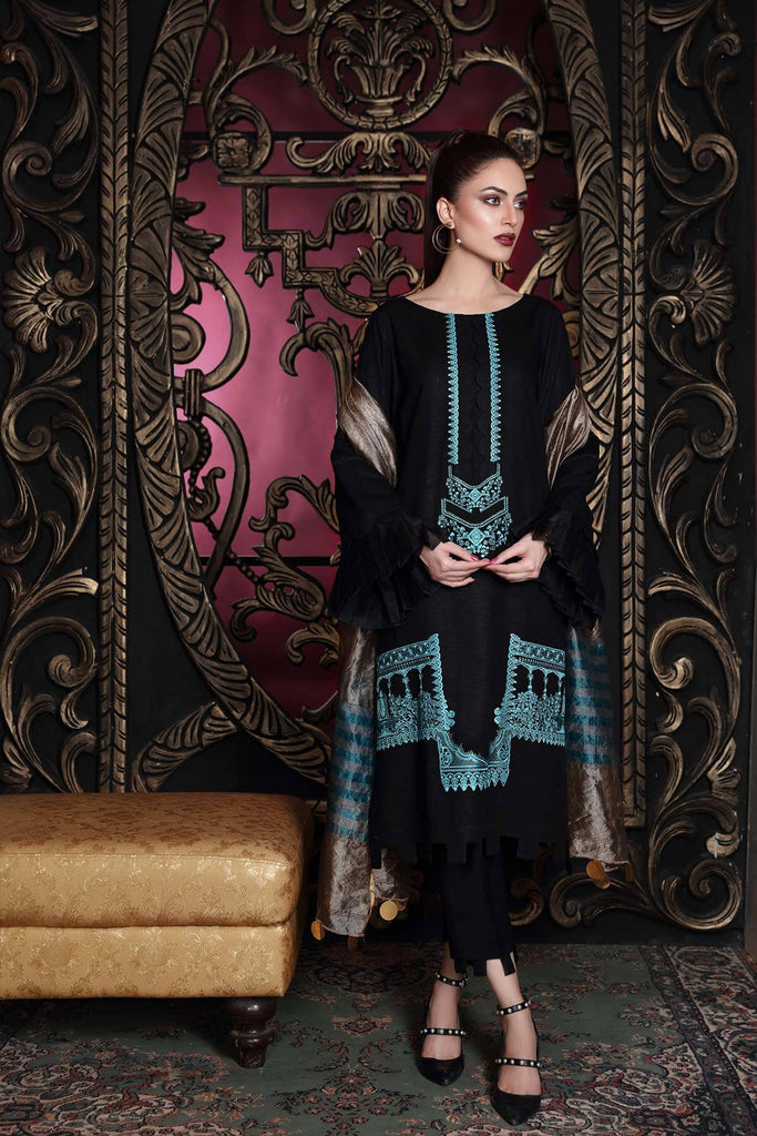 Charizma Slub Leather Collection (with Banarasi Woven Duppata) – Black Pensy CSL-08