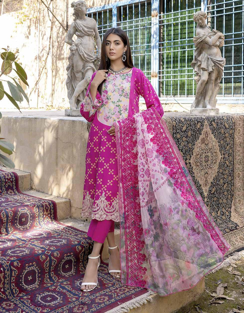 Charizma Aniiq · Printed Lawn Suit with Embroidered Organza Net Dupatta – ANS-16