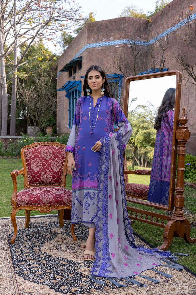 Charizma Combinations · Embroidered Lawn Suit With Embroidered Chiffon Dupatta – CCS-21