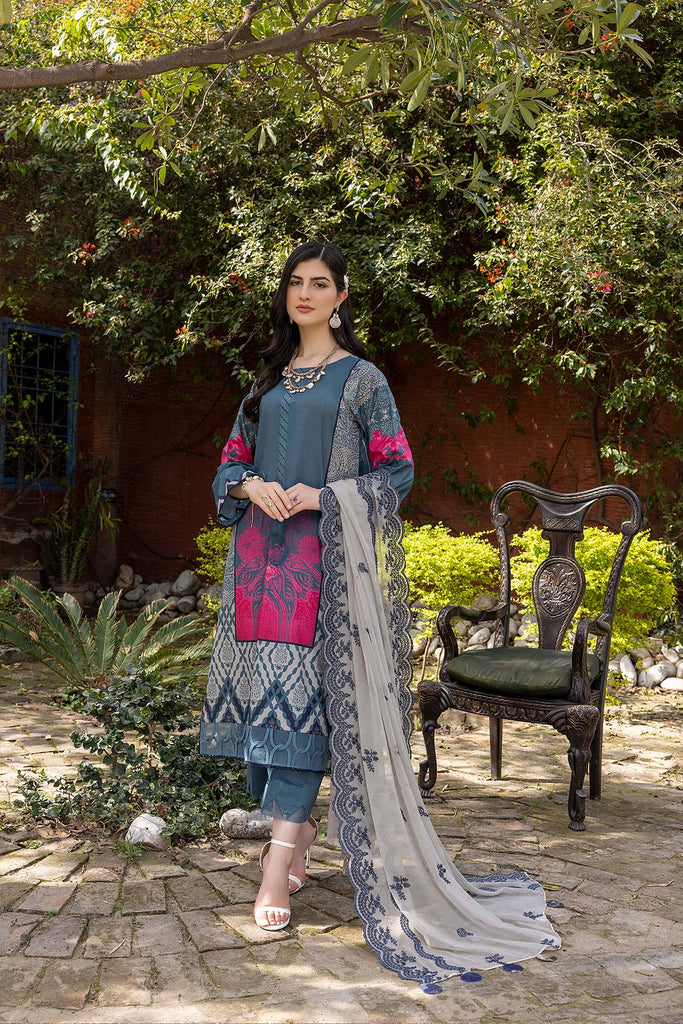 Charizma Combinations · Embroidered Lawn Suit With Embroidered Chiffon Dupatta – CCS-26