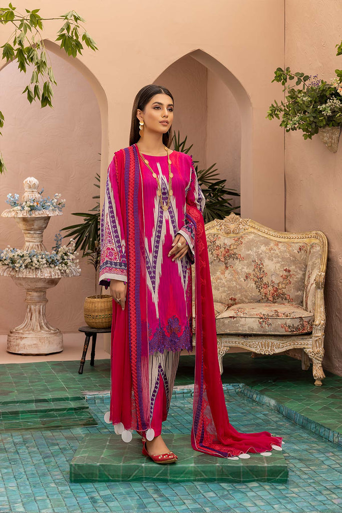 Charizma Combinations · Embroidered Lawn Suit With Embroidered Chiffon Dupatta – CCS-29
