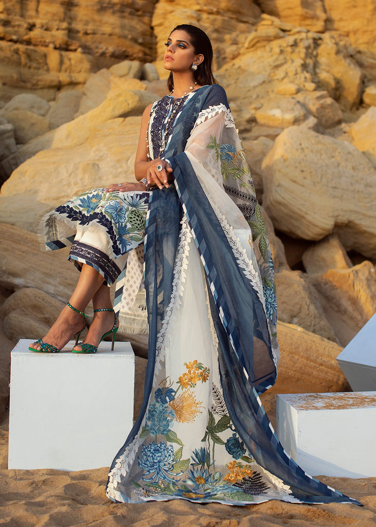 Crimson X Saira Shakira Luxury Lawn Collection 2022 – Summer Blooms - 6A - Cobalt