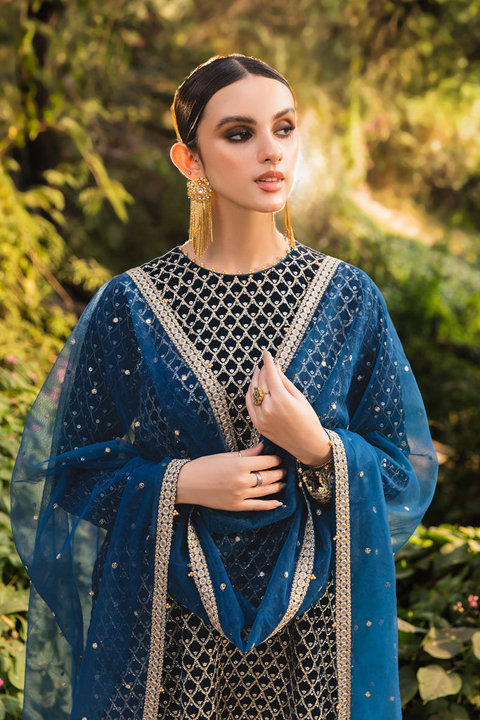 Cross Stitch Luxe Atelier Luxury Collection – TEAL PROFUSE-3PC EMBROIDERED VELVET SUIT