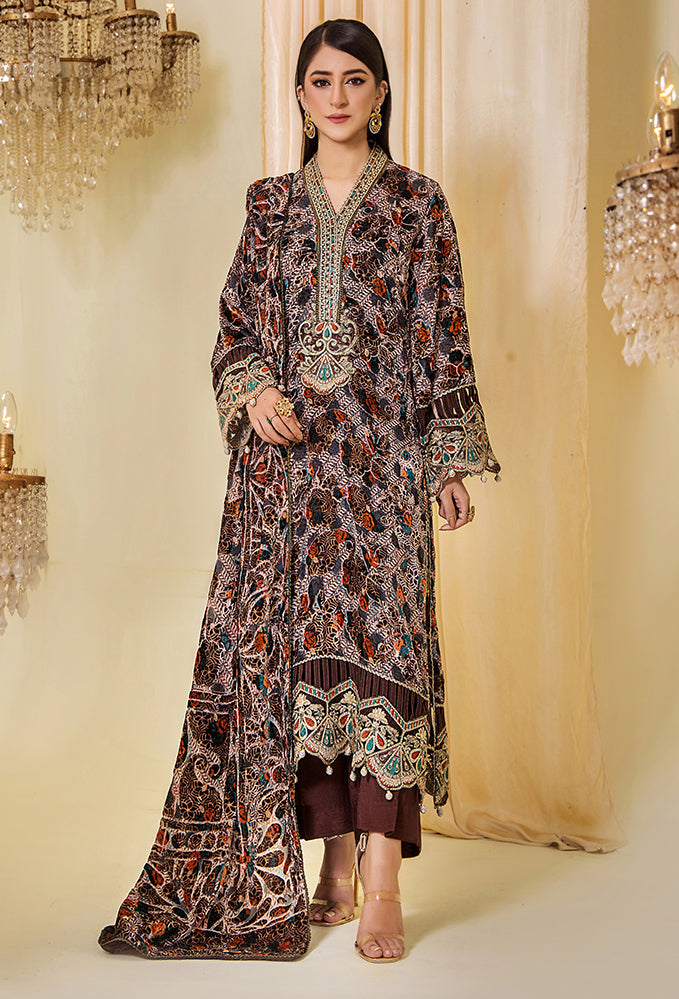 plachi dress design Adan's Libas Plachi Embroidered Velvet 2024