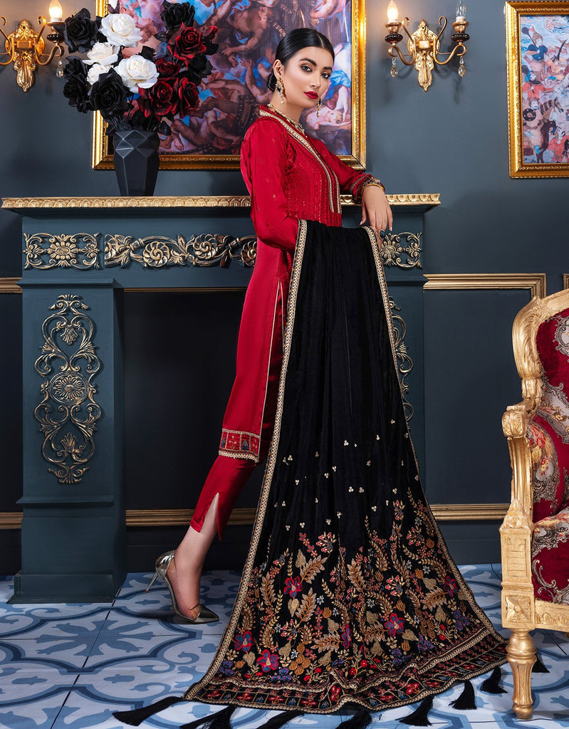 Emaan Adeel Makhmal Luxury Velvet Collection – Red romance (MKH01 ...