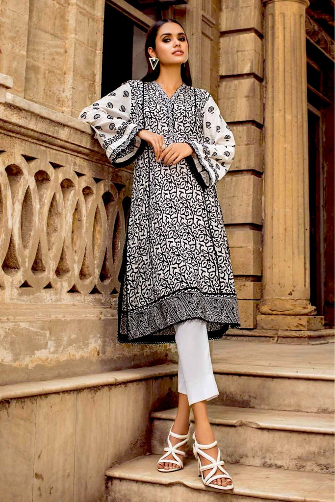 Gul Ahmed Black & White Lawn Collection – 2PC Lacquer Printed Lawn Suit BT-12006