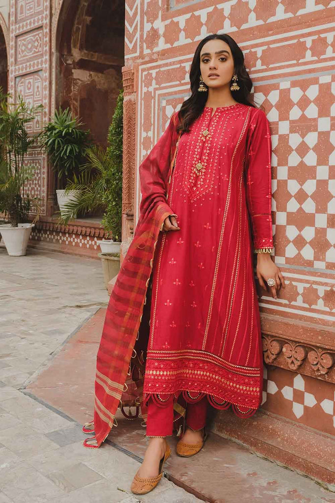 Gul Ahmed Eid Collection 2022 – Embroidered Luxury Cotton Suit with Zari Organza Dupatta FE-22017