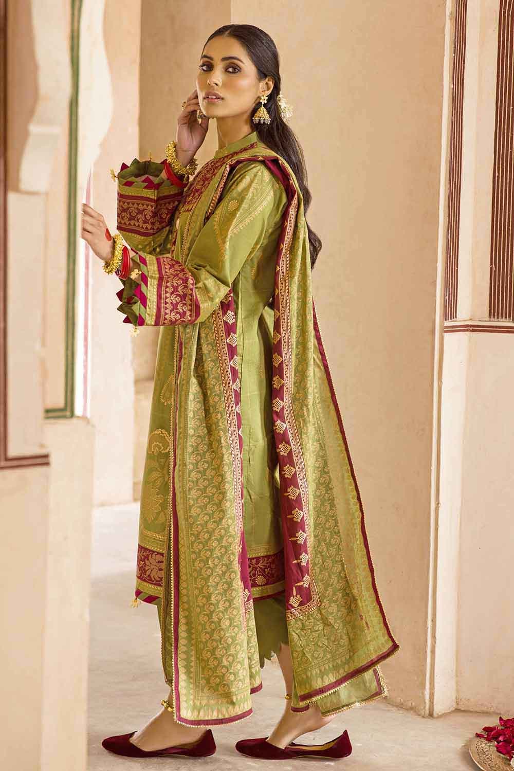 Green Party Wear Embroidered Silk Kurti Pant Set With Banarasi Jacquard  Dupatta