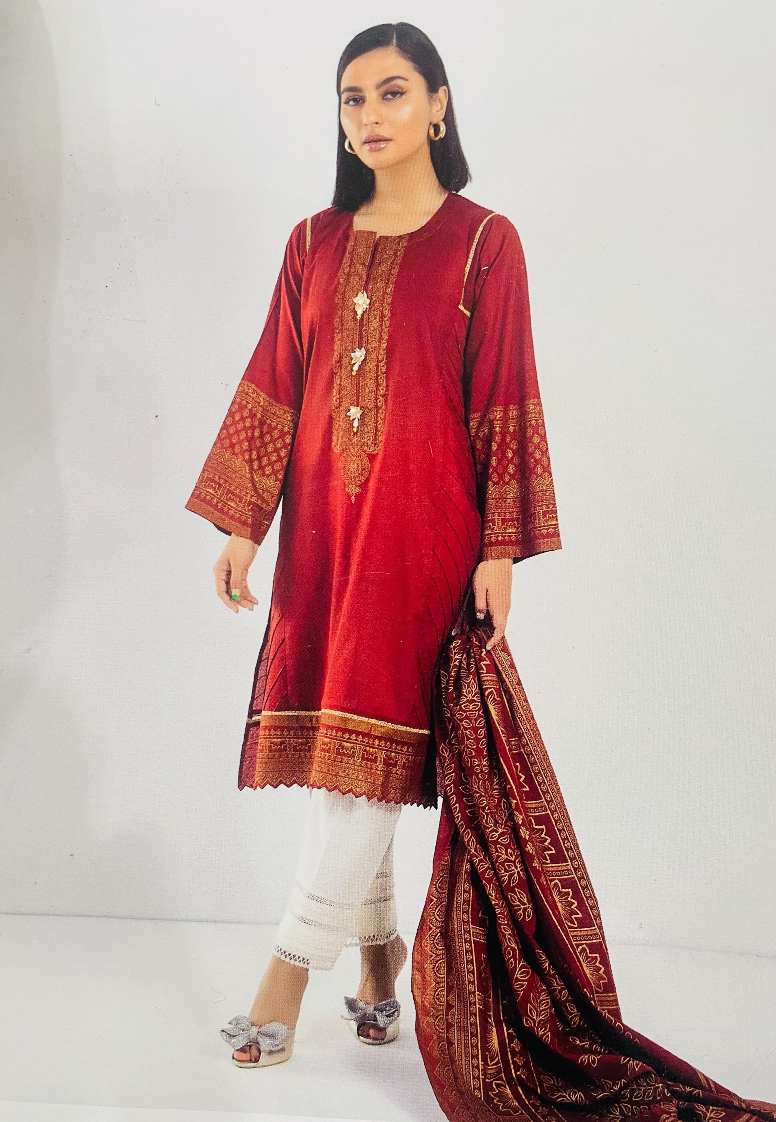 khaadi red dress Khaadi Est22141 Red Eid Collection 2022 Sara Clothes