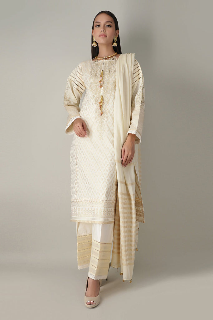 Khaadi Embroidered 3 Piece Suit · Full Suit – HJ20301 Beige