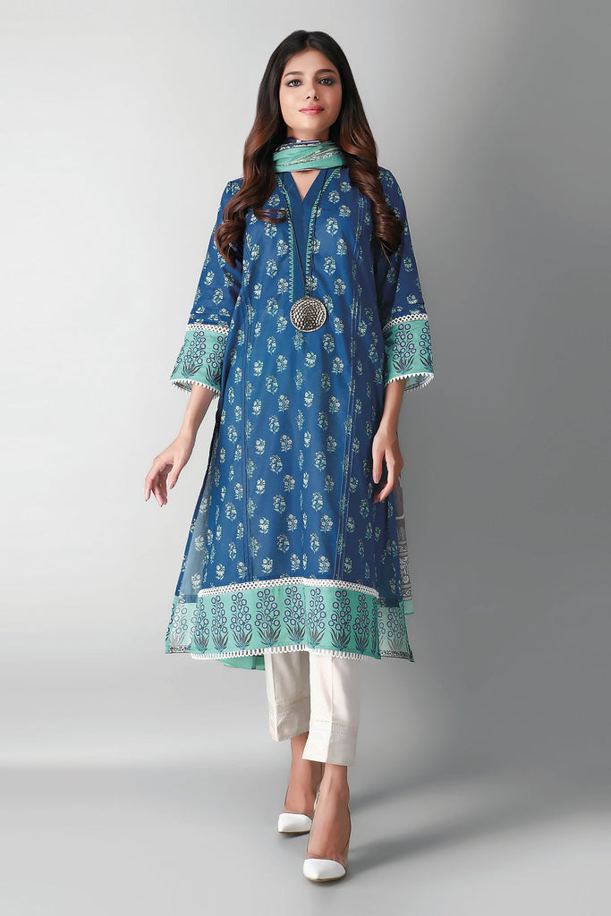Khaadi Printed 2 Piece Suit · Kameez Dupatta – L2104016 Blue