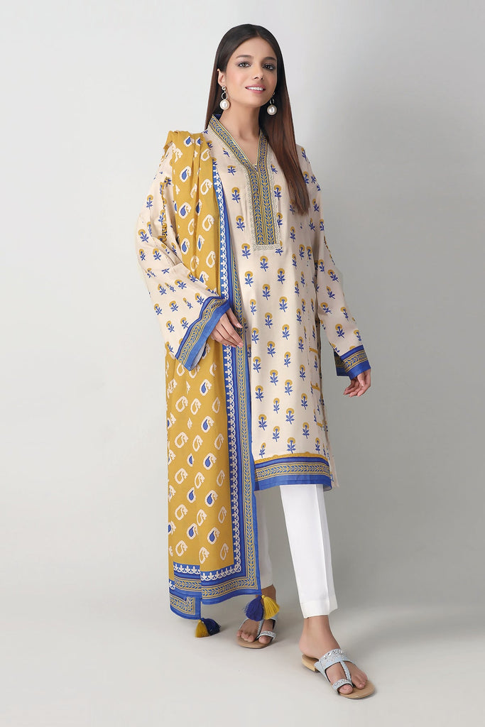 Khaadi Printed 2 Piece Suit · Kameez Dupatta – L21214 Beige