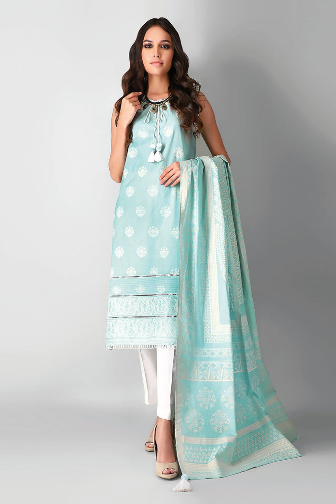 Khaadi Printed 2 Piece Suit · Kameez Dupatta – L21226 Blue