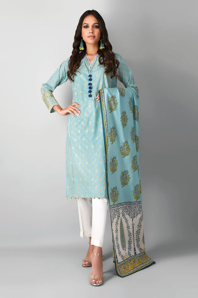 Khaadi Printed 2 Piece Suit · Kameez Dupatta – L21235 Blue