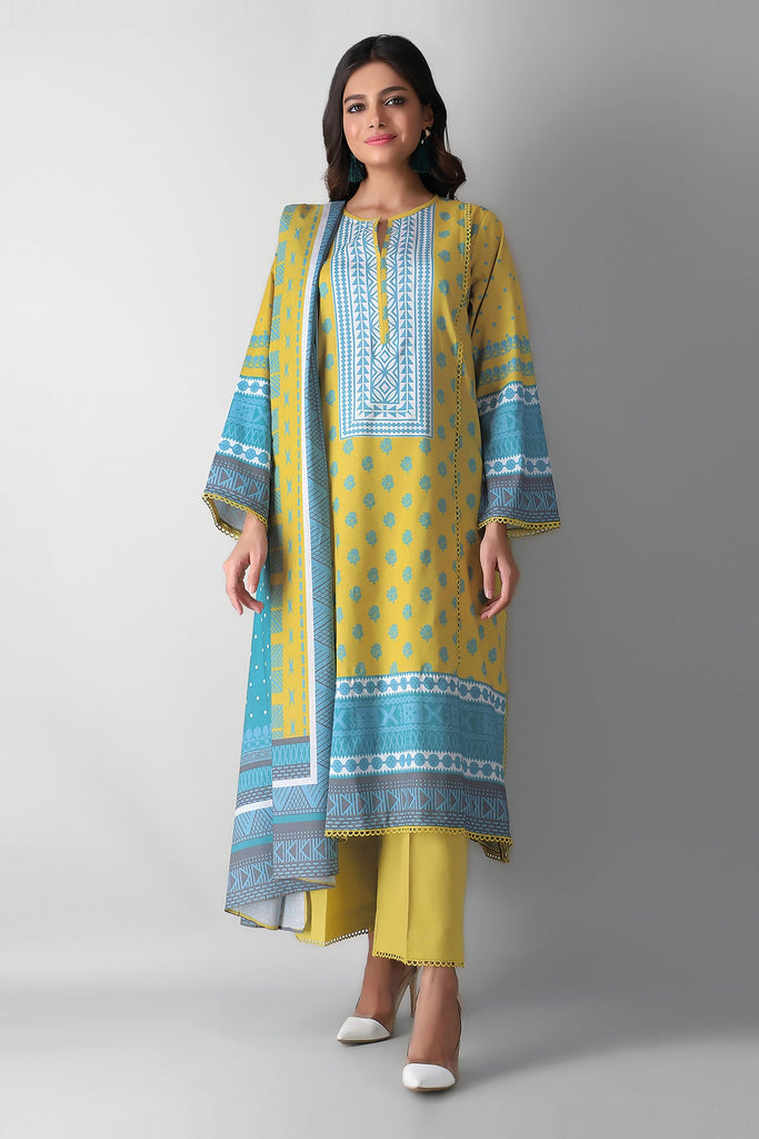 Khaadi Printed 3 Piece · Full Suit – A210544 Yellow