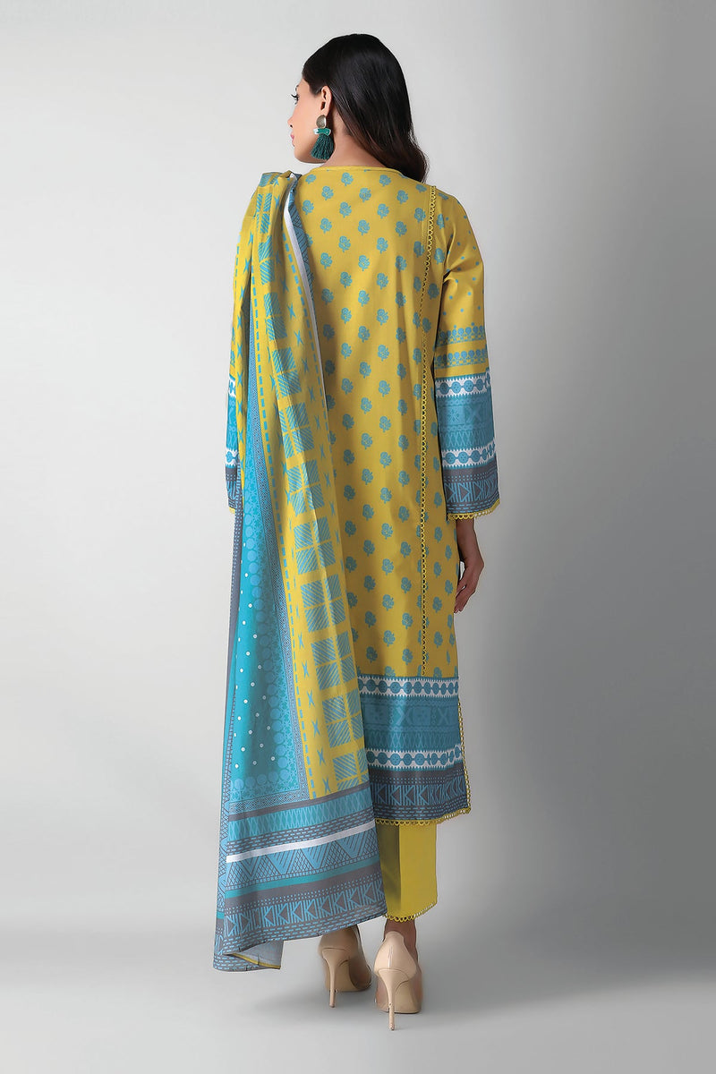 Khaadi Printed 3 Piece · Full Suit – A210544 Yellow – YourLibaas
