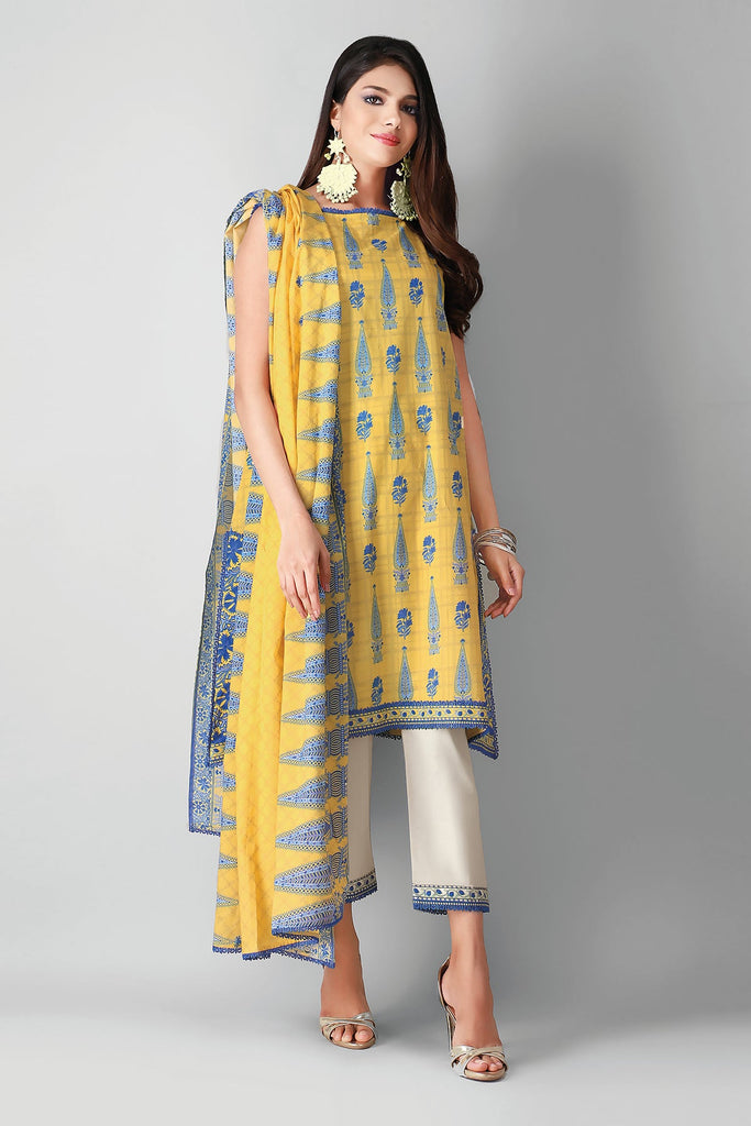 Khaadi Printed 3 Piece · Full Suit – A21308 Yellow