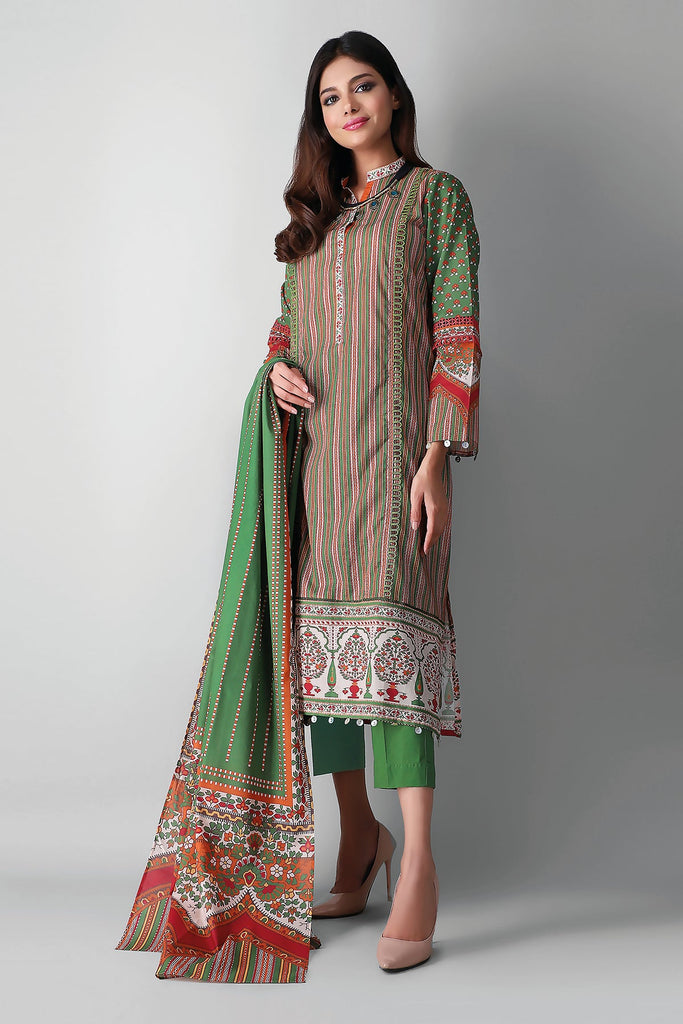 Khaadi Printed 3 Piece Suit · Full Suit – A2104039 Green
