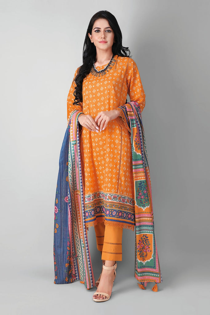 Khaadi Printed 3 Piece Suit · Full Suit – A21336A-Yellow