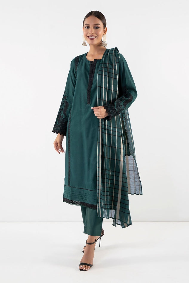 Khaadi 3pc Dyed Embroidered Dobby Suit (BDO2207) GREEN