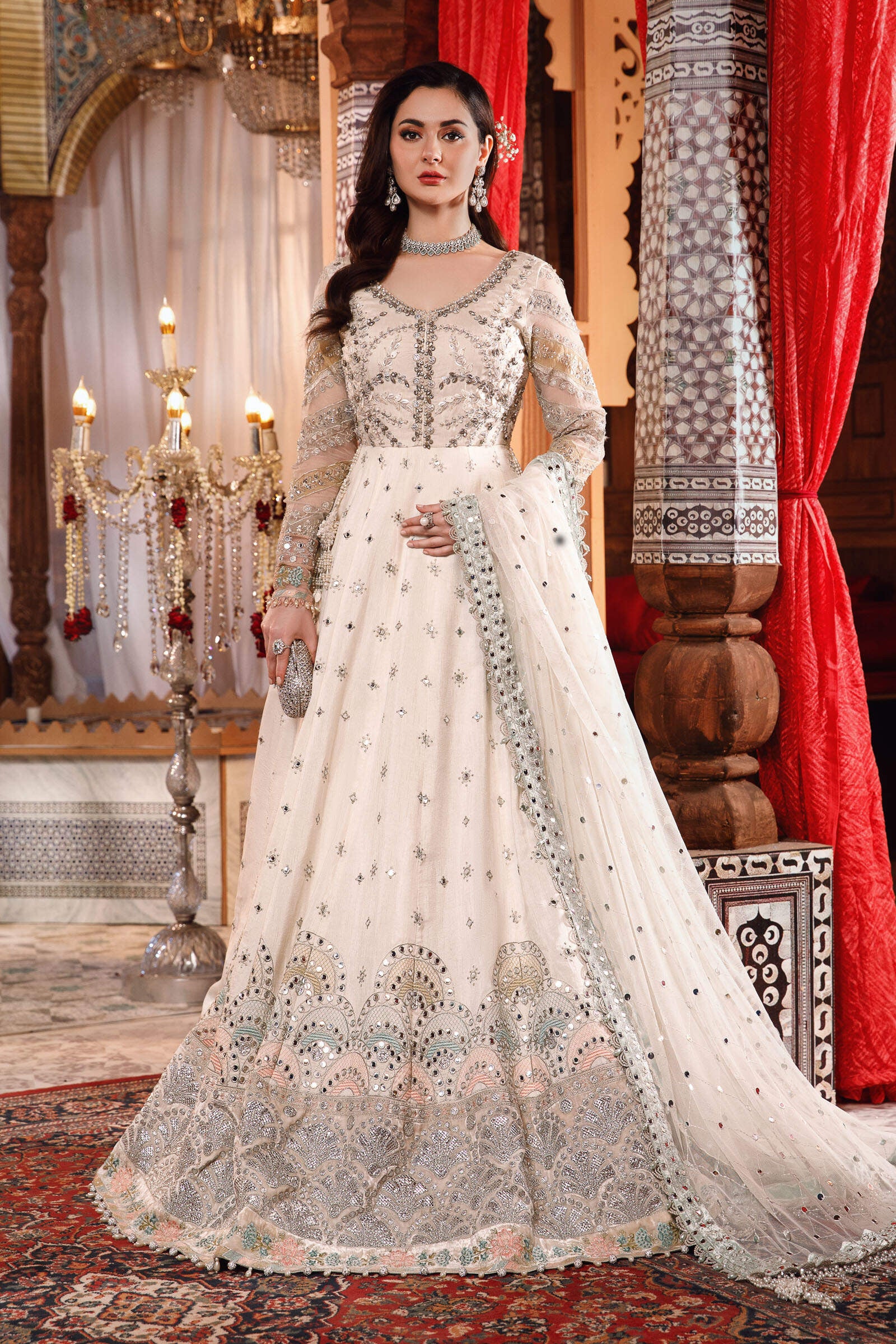 MARIA.B MBroidered Wedding Edition Pearl White and Peachy Silver (BD YourLibaas MARIA.B MBroidered Wedding Edition Pearl White and Peachy Silver (BD YourLibaas
