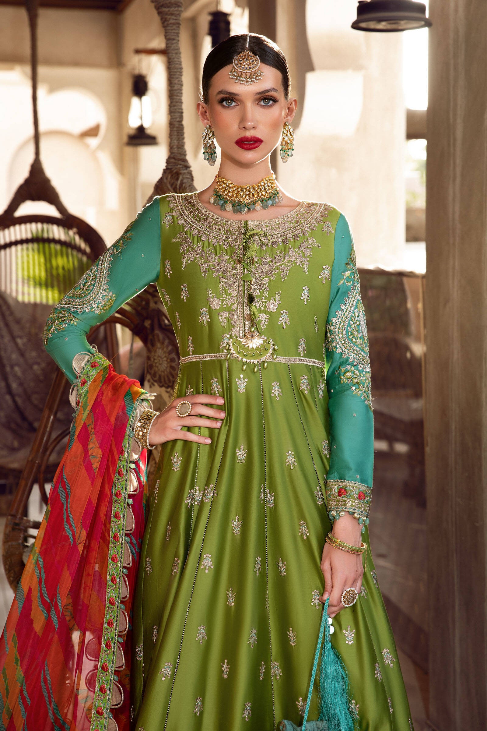 MARIA.B Sateen Fall Collection CST502Green and Ferozi YourLibaas