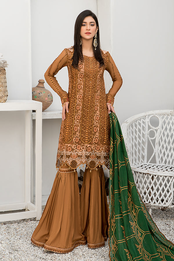 Maryam's Embroidered Luxury Chiffon Collection Vol-24 – D-26 Tan Olive