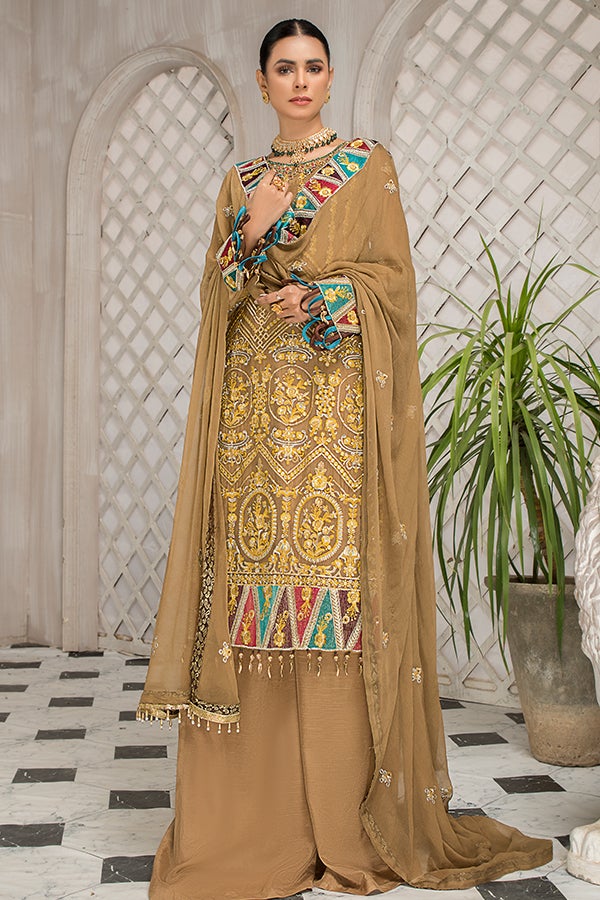 Maryam's Luxury Embroidered Collection (with Handmade Neck) – D-22 Fawn Aqua