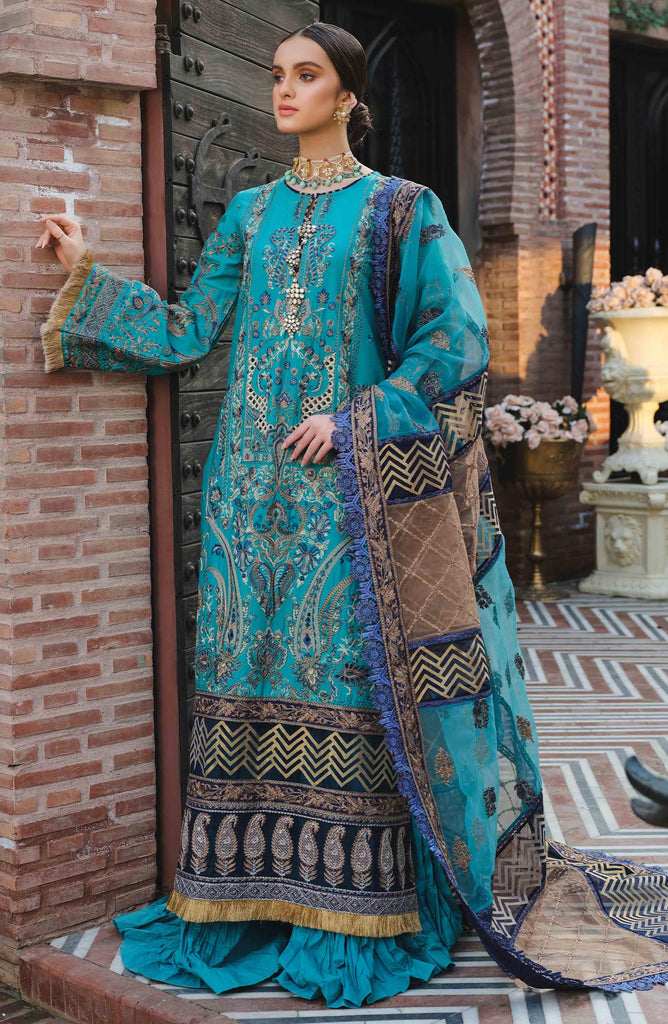 Maryum N Maria Luxury Lawn Collection 2022 – Blue jewel MLFD-034