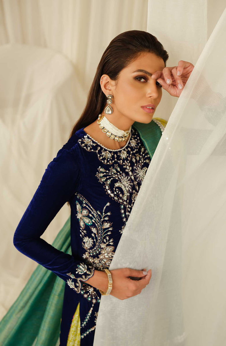 Maryum Raja Maryum N Maria Navy Blue Velvet Embroidered Pakistani Suit | Dream ...