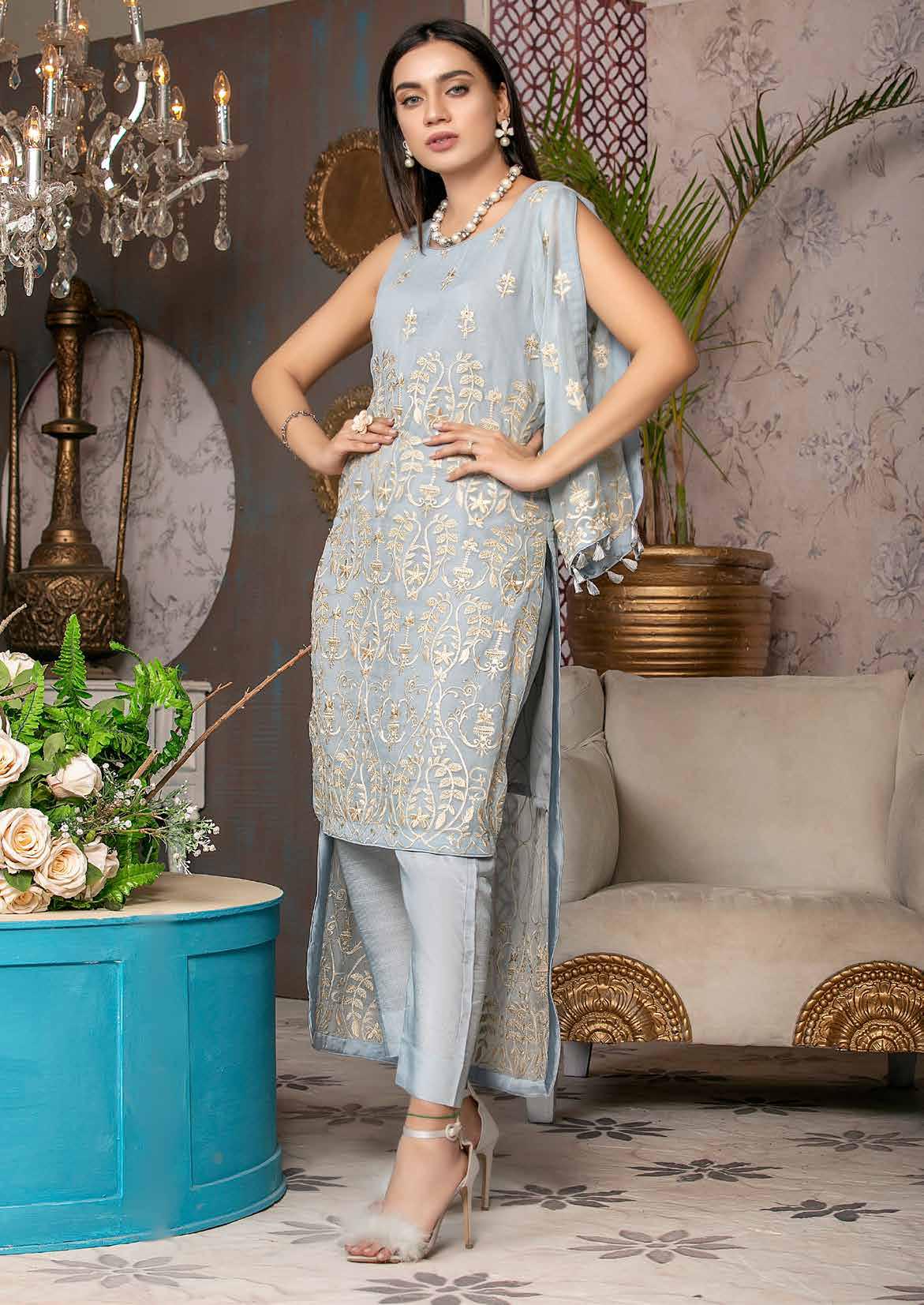 Buy Mustard Faux Chiffon Party Wear Kurti Online  Mauritius 