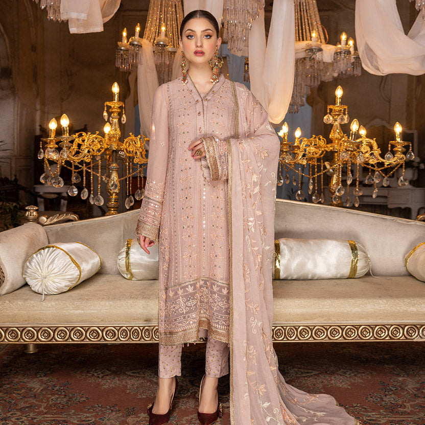 Merakish Luxury Embroidered Chiffon Collection – Tea Rose